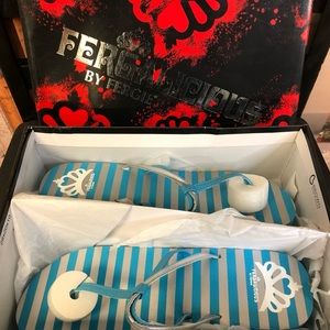 Fergalicious by Fergie Shoes Baby Blue and White Striped Pattern Sandals